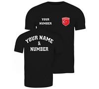 lepni.me Mens Personalised Football Jersey Turkey | Your Name and Number | Turkish Flag Badge | Custom T-Shirt | Football Championship (M Black Multi Color)