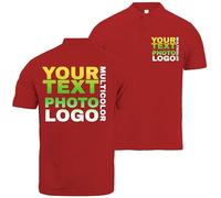lepni.me Men's Personalised Polo Shirt with Custom Photo, Logo, Text or Plain Polo Shirt with Classic Buttons Regular Fit Smart Work Top Without Print (XL Red Multi Color)