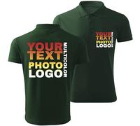 lepni.me Men's Personalised Polo Shirt with Custom Photo, Logo, Text or Plain Polo Shirt with Classic Buttons Regular Fit Smart Work Top Without Print (S Dark Green Multi Color)