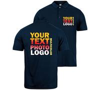 lepni.me Men's Personalised Polo Shirt with Custom Photo, Logo, Text or Plain Polo Shirt with Classic Buttons Regular Fit Smart Work Top Without Print (S Navy Blue Multi Color)