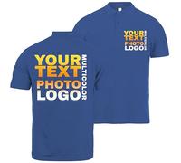 lepni.me Men's Personalised Polo Shirt with Custom Photo, Logo, Text or Plain Polo Shirt with Classic Buttons Regular Fit Smart Work Top Without Print (S Royal-Blue Multi Color)
