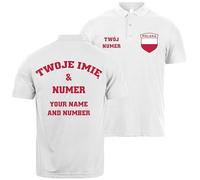 lepni.me Mens Poland Football Polo Shirt with Your Name and Number | Polish Flag Badge Personalised Jersey Custom Top | Championship (L White Multi Color)