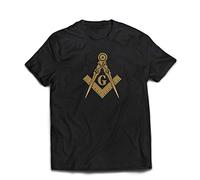lepni.me Men's T-Shirt Fraternal & Masonic Logo Freemasonry Square and Compass (Medium Black Gold)