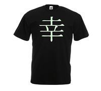 lepni.me Mens T-Shirt Kanji Symbol Japanese Word for Happiness Calligraphy Character (3XL Black Fluorescent)