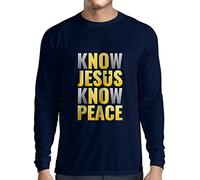lepni.me Mens T Shirt Know Jesus Know Peace! Jesus Saves Easter Gift (XL Blue Multi Color)