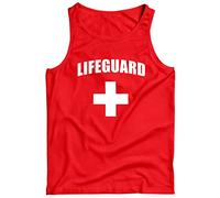 lepni.me Men's Tank Top Lifeguard White or Red Cross Lifeguarding Uniform Costume (M Red Multi Color)