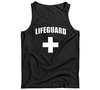 lepni.me Men's Tank Top Lifeguard White or Red Cross Lifeguarding Uniform Costume (XXL Black Multi Color)