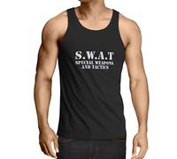 lepni.me Men's Tank Top SWAT Unit - United States Special Weapons and Tactics Team - Military Equipment (4XL Black White)