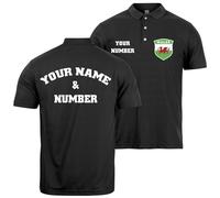 lepni.me Mens Wales Football Golf or Rugby Polo Shirt with Your Custom Name Number | Welsh Flag Badge Personalised Top | Championship 2024 (XL Black Multi Color)