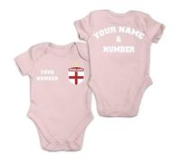 lepni.me Personalised Football Baby Bodysuit England with Your Name and Number for Boy Girl Newborn | English Flag Badge Championship (6-9 Months Pink Multi Color)
