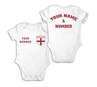 lepni.me Personalised Football Baby Bodysuit England with Your Name and Number for Boy Girl Newborn | English Flag Badge Championship (0-3 Months White Multi Color)