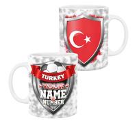 lepni.me Personalised Turkey 11 oz. Football Mug with Turkish Flag Badge and Your Name and Number | Ceramic Sport Game Cup for Coffee Tea | Fans Custom Gift