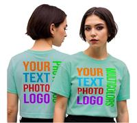 lepni.me Personalized Crop Top for Women & Teen Girls with Custom Photo, Logo, Text or Plain Crop Top T-Shirt Crew Neck Relaxed Fit Summer Top Without Print (M Washed Blue Multi Color)