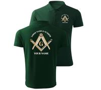 lepni.me Polo Shirts Personalised Masonic Gifts for Men | Custom Fraternal & Masonic Logo | Freemasonry Square and Compass Symbol (L Dark Green Multi Color)