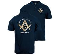 lepni.me Polo Shirts Personalised Masonic Gifts for Men | Custom Fraternal & Masonic Logo | Freemasonry Square and Compass Symbol (XL Navy Blue Multi Color)