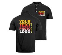 lepni.me Premium Custom Polo Shirts for Men Adult with Your Company Logo Personalised Front & Back Text Print for Business | Workwear | Uniform | Golf Lover (S Black Multi Color)