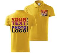 lepni.me Premium Custom Polo Shirts for Men Adult with Your Company Logo Personalised Front & Back Text Print for Business | Workwear | Uniform | Golf Lover (3XL Yellow Multi Color)