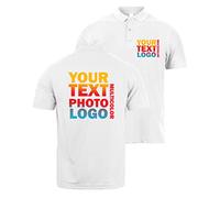 lepni.me Premium Custom Polo Shirts for Men Adult with Your Company Logo Personalised Front & Back Text Print for Business | Workwear | Uniform | Golf Lover (S White Multi Color)