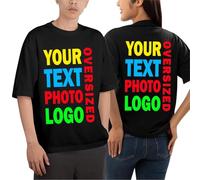 lepni.me Unisex Personalised Oversized T-Shirt with Custom Text Photo or Logo | Make Your Own Design with 2 Sided Front and Back Print | Gym or Every Day Outfit (XL Black Multi Color)
