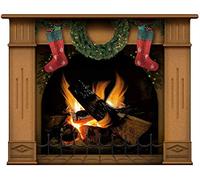 lepni.me Wall stickers Fireplace With Burning Log Fire Holiday Wall Decal Decoration Firewoods Flames Photorealistic Art Poster (Medium Christmas Brown)