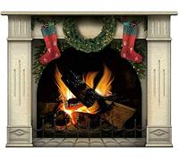 lepni.me Wall stickers Fireplace With Burning Log Fire Holiday Wall Decal Decoration Firewoods Flames Photorealistic Art Poster (Medium Christmas Sahara)
