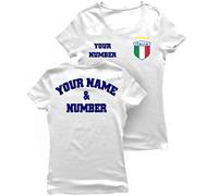 lepni.me Womens Personalised Football Jersey Italy | Your Name and Number | Italian Flag Badge | Custom T-Shirt | Football Championship (XXL White Multi Color)
