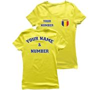 lepni.me Womens Personalised Football Jersey Romania | Name and Number | Romanian Flag Badge | Custom T-Shirt | Football Championship 2024 (XL Yellow Multi Color)