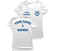lepni.me Womens Personalised Football Jersey Scotland | Name and Number | Scottish Flag Badge | Custom T-Shirt | Football Championship (S White Multi Color)