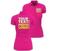 lepni.me Women's Polo Shirt Lady-fit with Custom Company Logo Personalised Front & Back Photo and Text Print for Business | Workwear | Uniform | Golf (L Hotpink Multi Color)