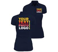 lepni.me Women's Polo Shirt Lady-fit with Custom Company Logo Personalised Front & Back Photo and Text Print for Business | Workwear | Uniform | Golf (S Navy Blue Multi Color)