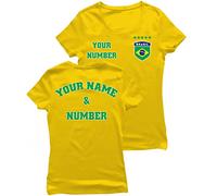 lepni.me Womens T Shirt Brazil Football Shirt with Your Name and Number | Brazilian Flag Badge Personalised Jersey Custom | World Cup 2022 (M Yellow Multi Color)