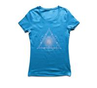 lepni.me Women's T-Shirt Divine Vitruvian Man Leonardo Da Vinci Sacred Geometry L Blue