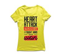 lepni.me Women's T-Shirt Heart Attack Survivor I Fought Hard and Won The Beat goes XL Yellow