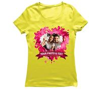 lepni.me Women's T-Shirt Personalised St. Valentines Day Shirt for Him or Her | Custom Gift with Romantic Photo | Birthday Wedding Anniversary Present for Couples (M Yellow Multi Color)