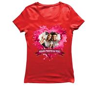 lepni.me Women's T-Shirt Personalised St. Valentines Day Shirt for Him or Her | Custom Gift with Romantic Photo | Birthday Wedding Anniversary Present for Couples (L Red Multi Color)
