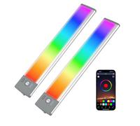LEPOTEC Motion Sensor Under Cabinet Lights, 2 Pack 45 LED RGB APP Controlled Lights, Magnetic Rechargeable Wireless Cupboard Lights for Kitchen, Wardrobe, Bedroom, Easter Decor