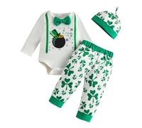 Leprechaun Costume Kid Toddler My First St.Patricks Day Baby Boy Gentleman Outfit Green Bow Tie Long Sleeve Romper Lucky Shamrock Pant Clothes Set 3Pcs