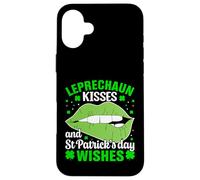 Leprechaun Kisses and St Patricks Day Wishes Funny Shamrock Case for iPhone 16 Plus