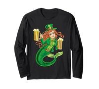Leprechaun Mermaid St Patricks Day Redhead Women Lady Beer Long Sleeve T-Shirt