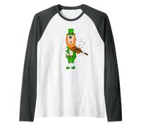 Leprechaun Playing Fiddle, Violin St Patrick's Day Violinist Raglan Baseball Tee
