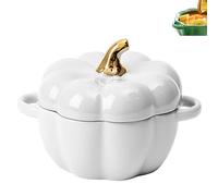 leprix Pumpkin Soup Bowl, Pumpkin Not-Stick Ceramics Dish, Fashion Creative Tableware Dessert Fruit Soup Bowl, Ceramic Stew Pot Pumpkin Shape Storage Jar (White)