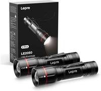 Lepro 2 Pack Led Torch Battery Powered, Le2050 Hand Flashlight, 5 Modes, Zoomable, Clip, Waterproof, For Camping, Dog Walking,gift