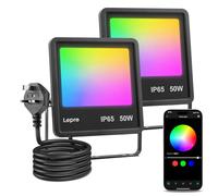 Lepro 50W Smart LED Flood Light Outdoor 2 Pack, RGB Colour Changing Lights | 16M DIY, AI Scenes, App Control, Music Sync, Works with Alexa & Google, IP65 Waterproof for Garden, Halloween & Christmas