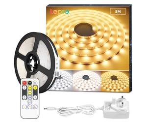 Lepro 5M LED Strip Lights, Warm White to Cool Daylight, Dimmable and Tunable with Remote, Stick-on LED Light for Bedroom, Desk, Mirror, Wall, Ceiling and More