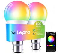 Lepro AI Smart Bulb, 10W 1100lm B22 Colour Changing Light Bulb, 2 Pack | 75W Equivalent, Warm to Cool White, Dimmable, Lighting Colour DIY, Schedual & Timer, Works with Alexa/ Google, No Remote