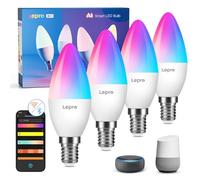 Lepro AI Smart Bulb E14, Music Sync WiFi Bulb, Voice Control Screw Blub, Color Changing Light Bulbs, Work with Alexa & Google Assistant, Personalized AI Lighting Designer, 4 Packs