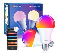 Lepro AI Smart Bulb E27, 2 Packs 1520LM Colour Changing Light Bulb, 12W(100W) WiFi Bulbs, Schedule & Timer, Work with Alexa & Google Assistant, Personalized AI Lighting Designer