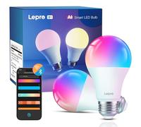 Lepro AI Smart Bulb E27, Music Sync WiFi Bulb, Voice Control Smart Screw Bulb, Colour Changing Light Bulbs, Work with Alexa & Google Assistant, Personalized AI Lighting Designer, 2 Packs