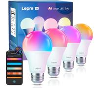Lepro AI Smart Bulb E27, Music Sync WiFi Bulb, Voice Control Smart Screw Bulb, Colour Changing Light Bulbs, Work with Alexa & Google Assistant, Personalized AI Lighting Designer, 4 Packs