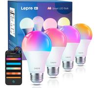 Lepro B1 Ai Smart Bulb E27 Screw, Music Sync, Voice Control, Ai Lighting Design Assistant, Work With Alexa & Google Home, 4 Packs